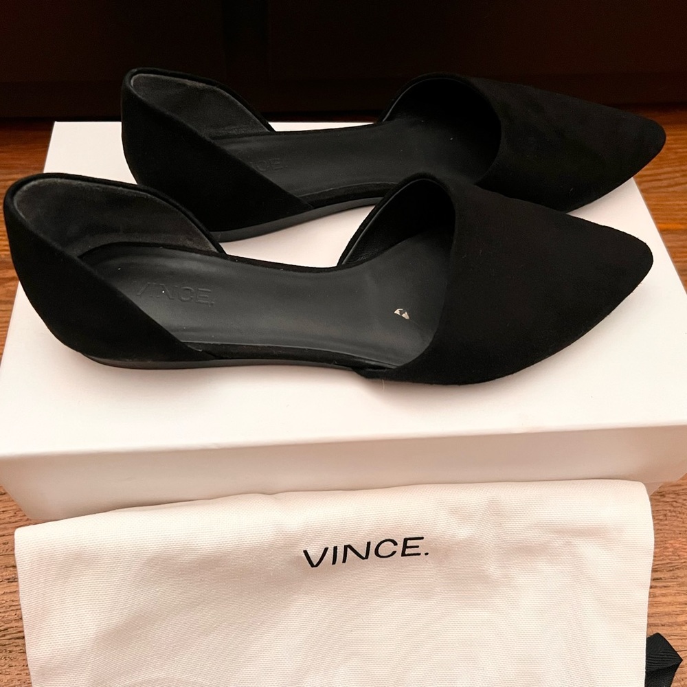Vince-Black Suede D’Orsay Flats